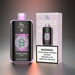 Fumot Tornado 25000 Puffs Norge Engros med HD Skjerm, 20ml Fylt E-væske (Jordbær/Mango), 700mAh Batteri, Type-C Lading