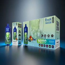 RandM Tornado 9000 Puffs Norge Engros – 18 mL, 850 mAh Gjenoppladbar, Mesh Coil, RGB Display, Mr Blå